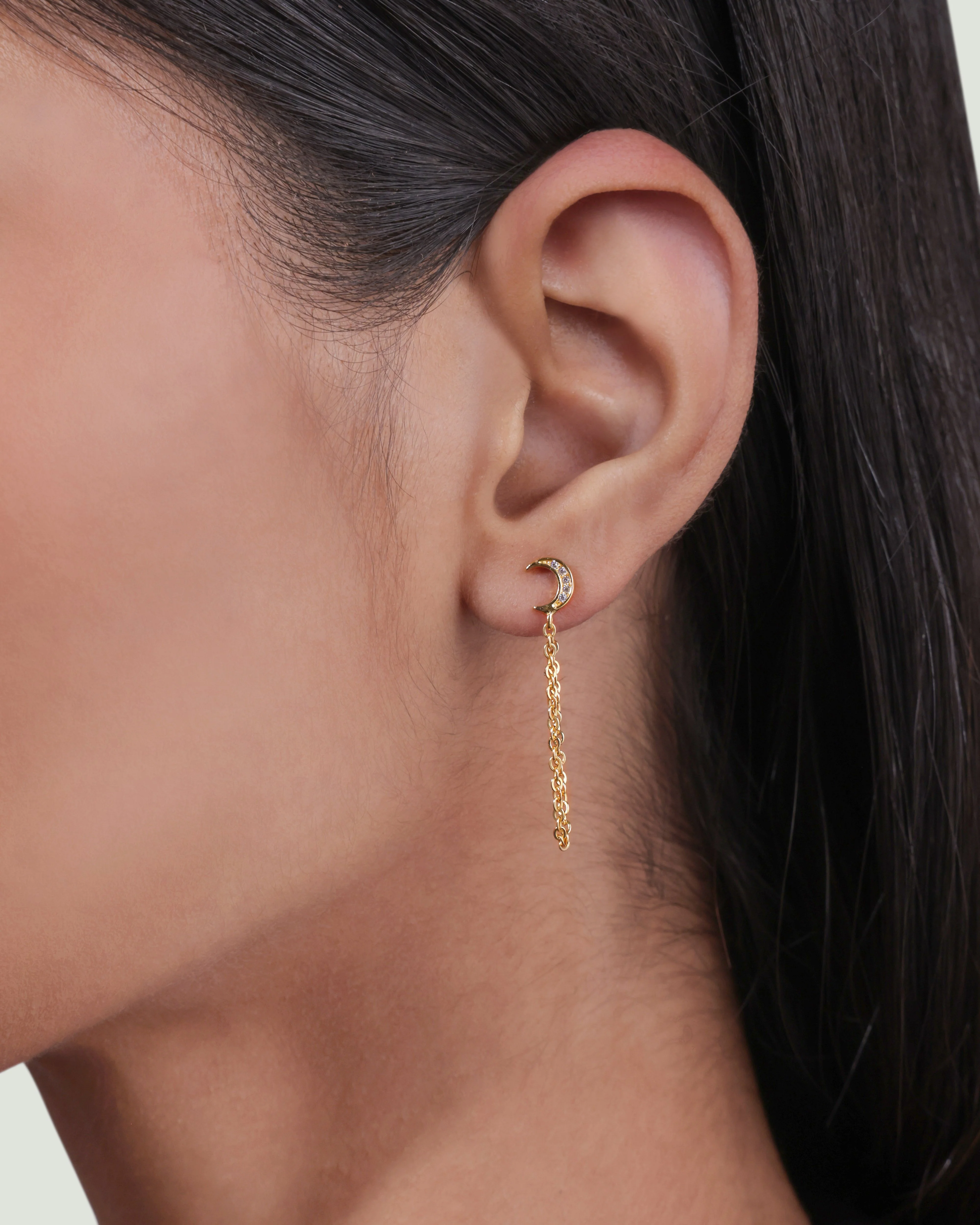 Crescent Moon Chain Earrings - Image 4