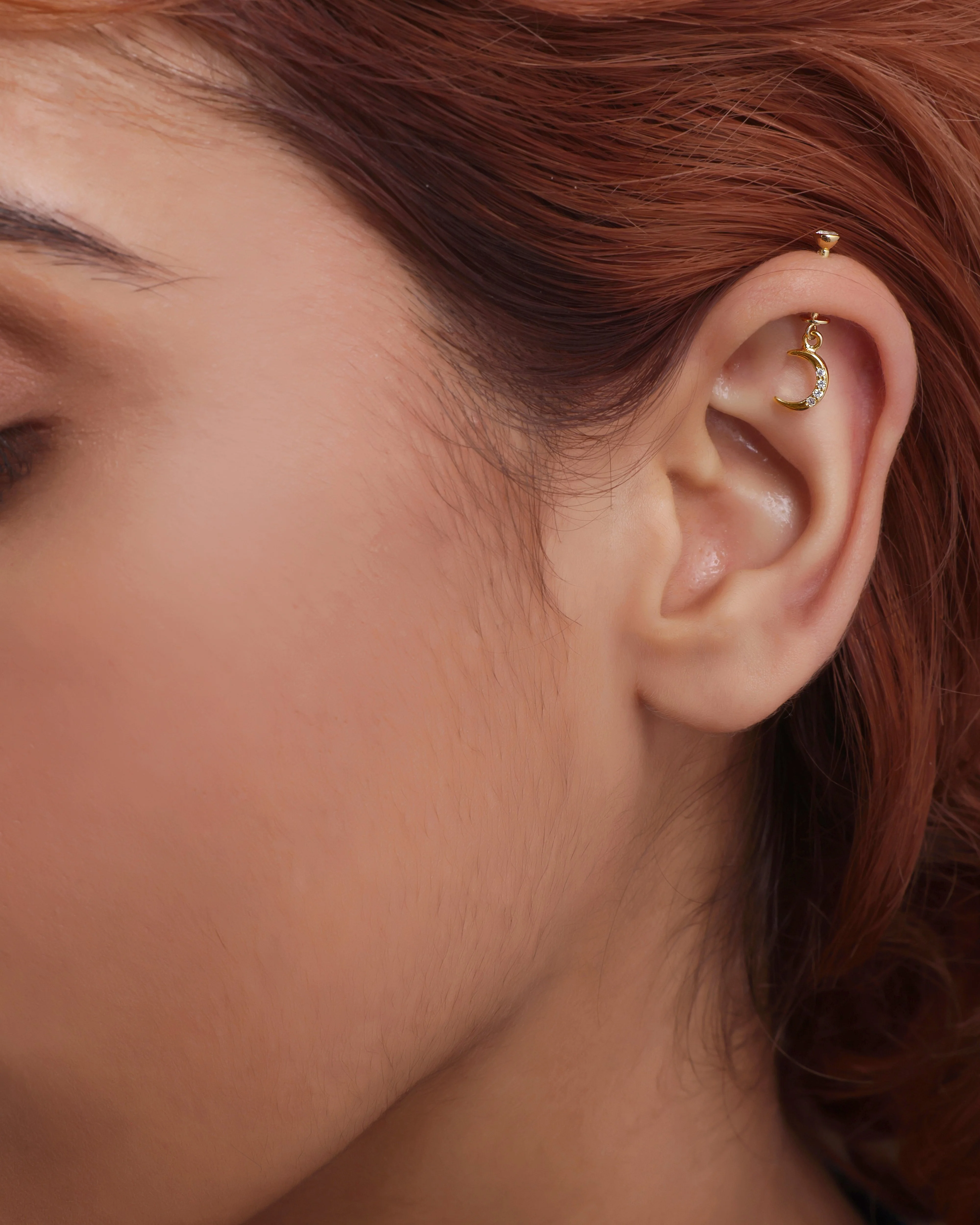 Crescent Moon With Zirconia Helix Hanging Earrings - Image 3