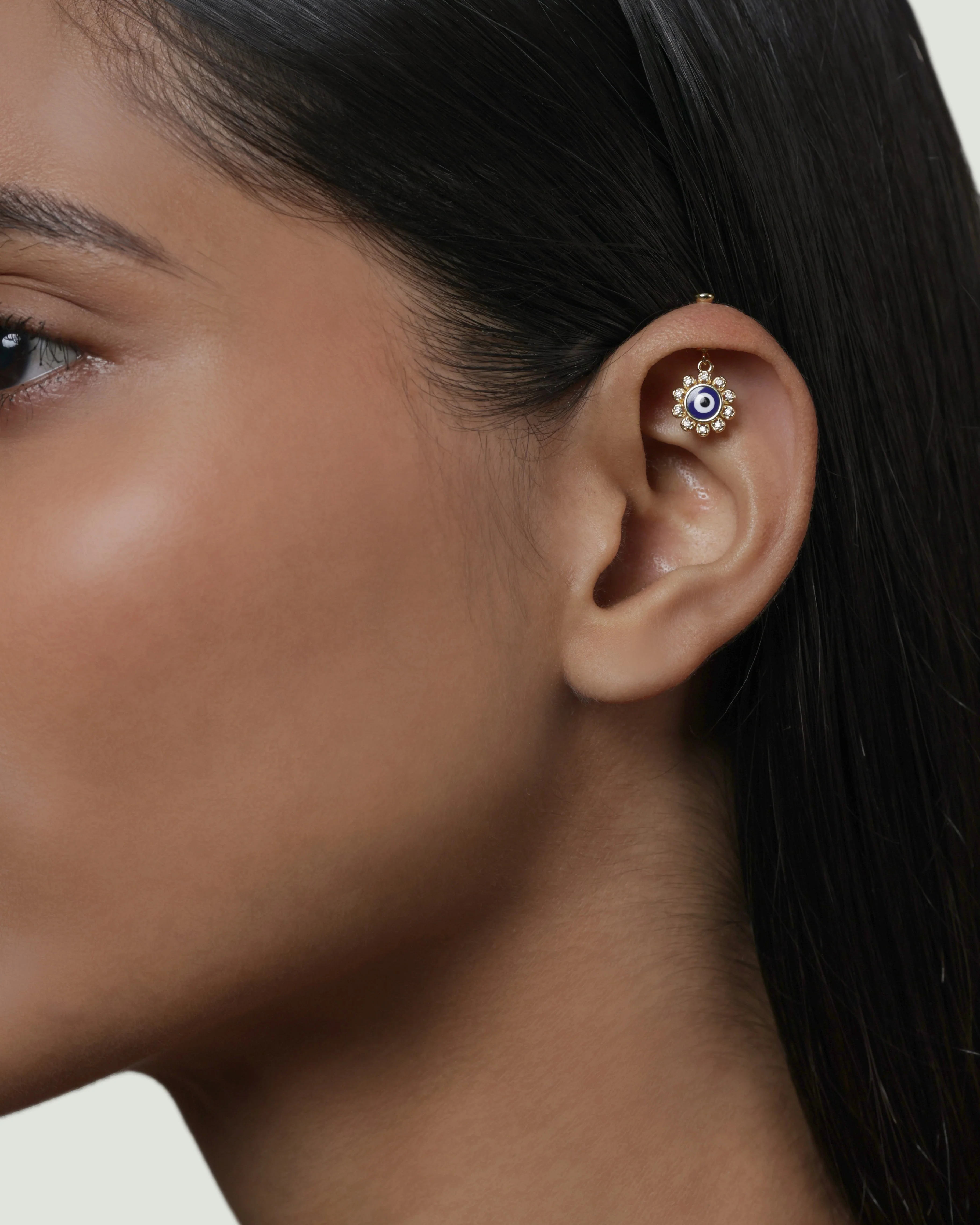 Evil Eye Helix Piercings Hanging Ear Cuff With Sparkling Accents Earrings - Image 3