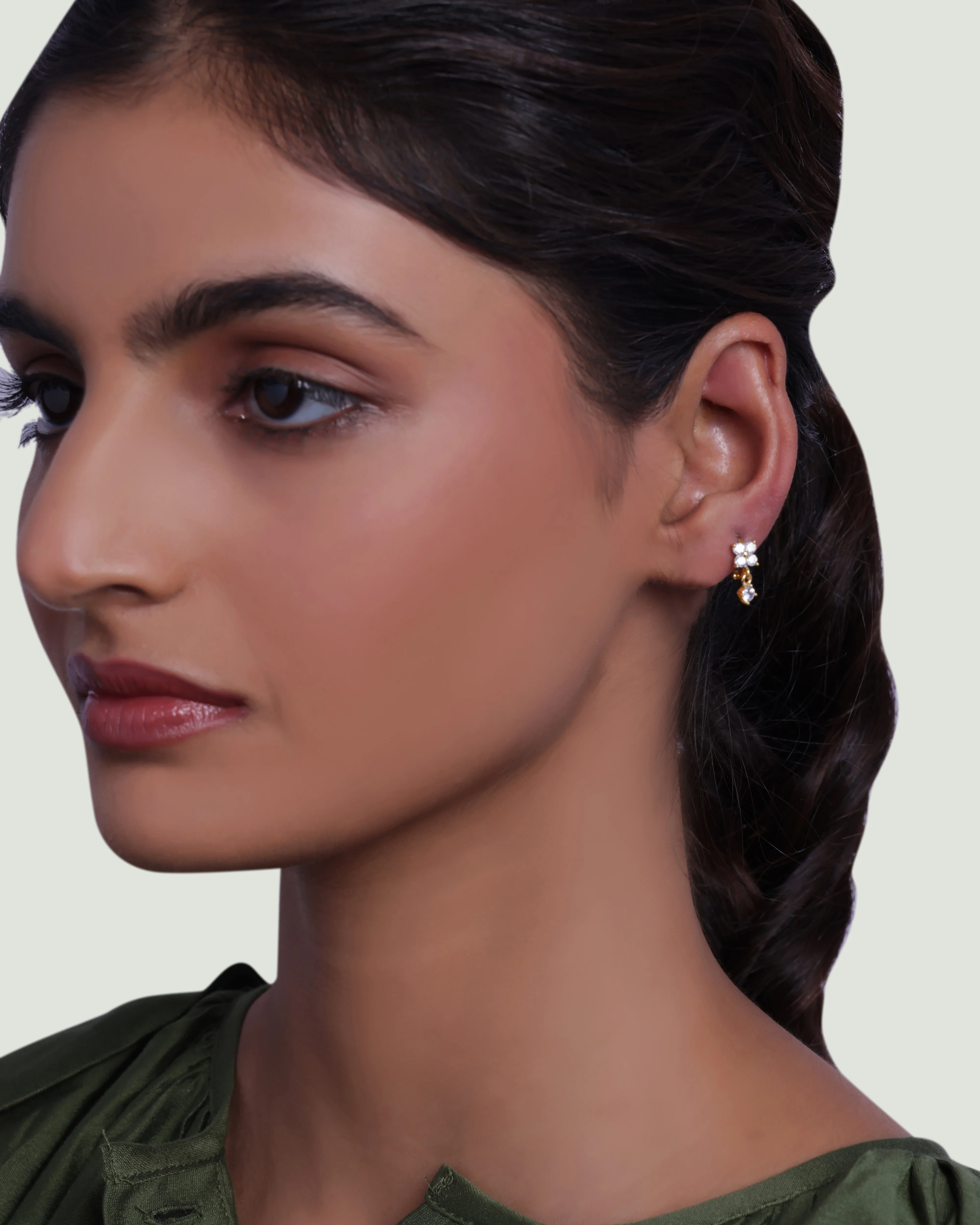 Four Petal Flower Drop Hoop Earrings - Image 2