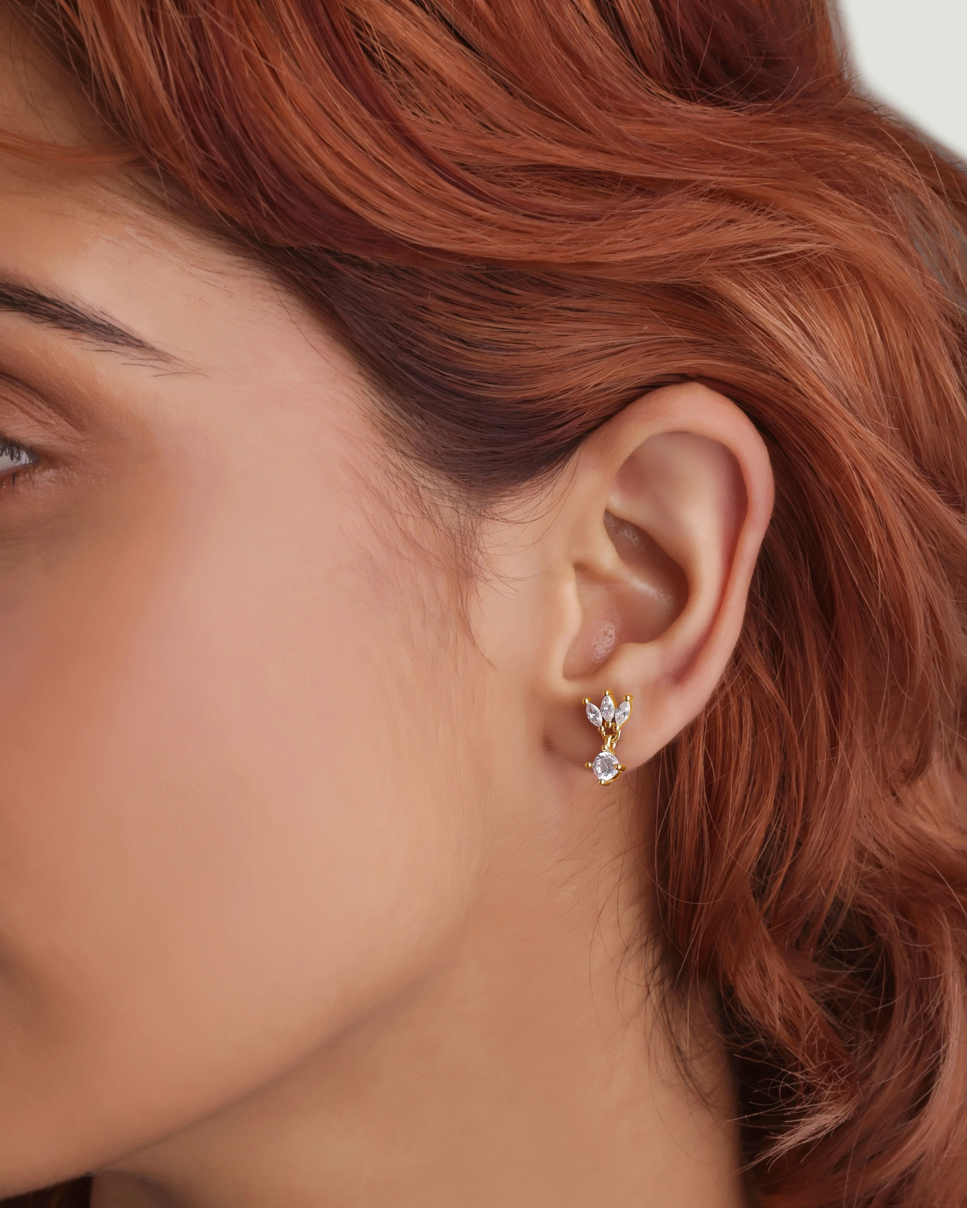 Baguette Lotus With A Zircon Stud Earrings - Image 3