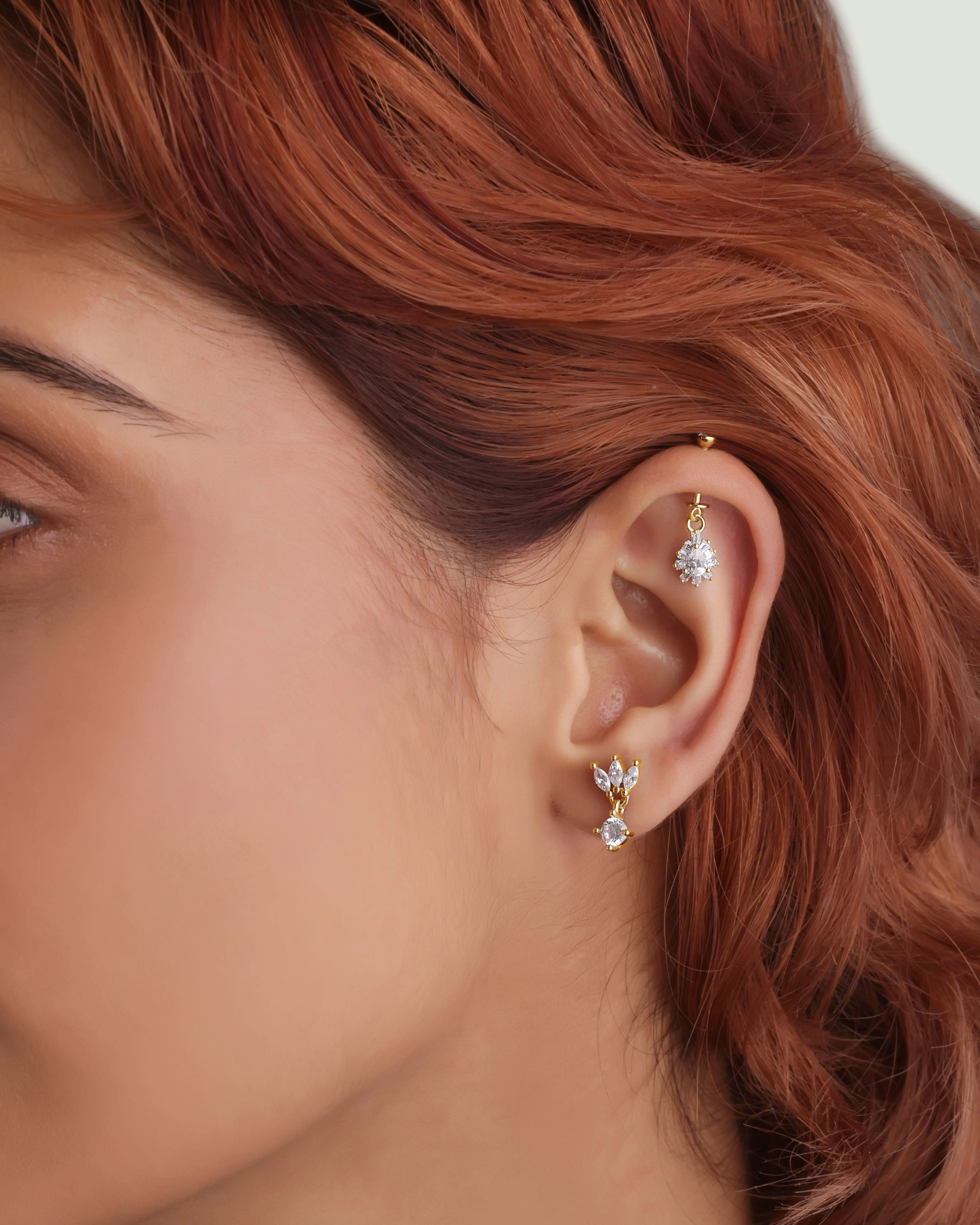 Baguette Lotus With A Zircon Stud Earrings - Image 4