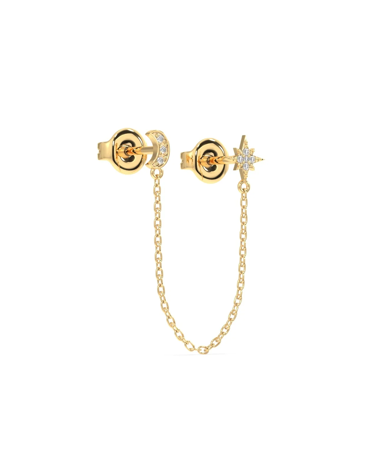 Moon Star Zirconia Connector Chain Earrings - Image 3