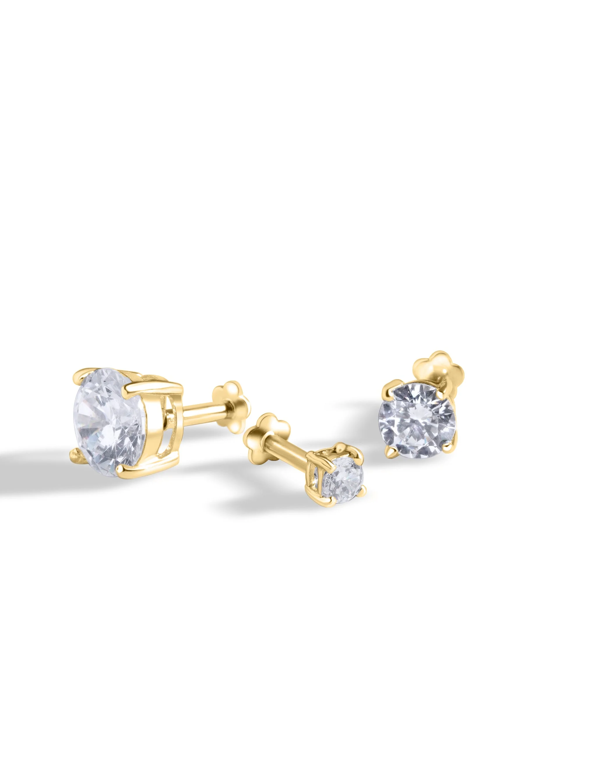 Single Solitaire Flat Back Screw Stud Earrings - Image 3
