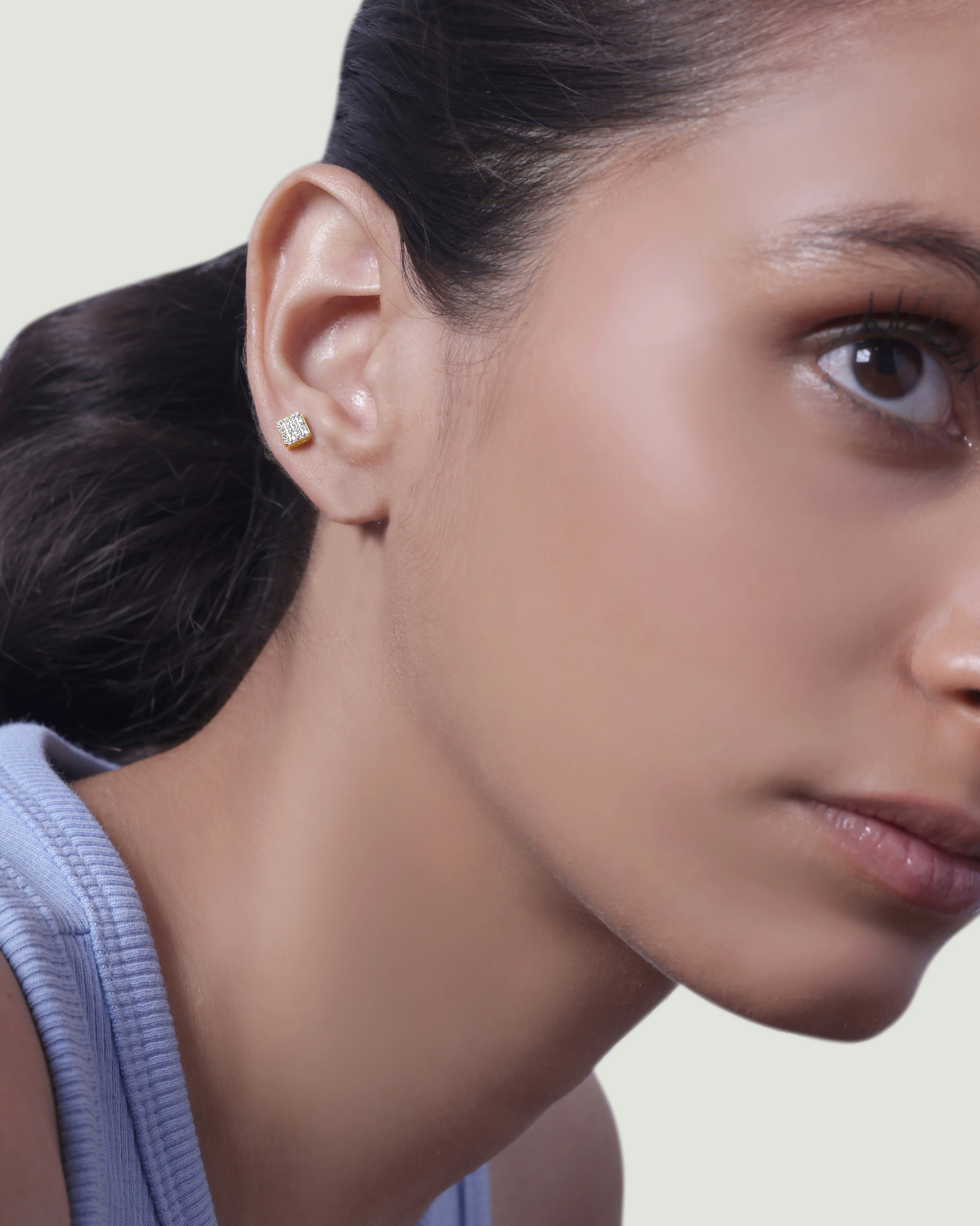 Square Paved Zirconia Stud Earrings - Image 2