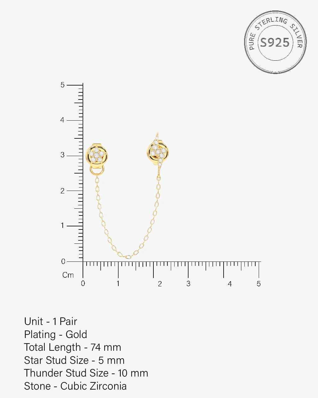 Star And Thunder Connector Stud Chain Earrings - Image 5