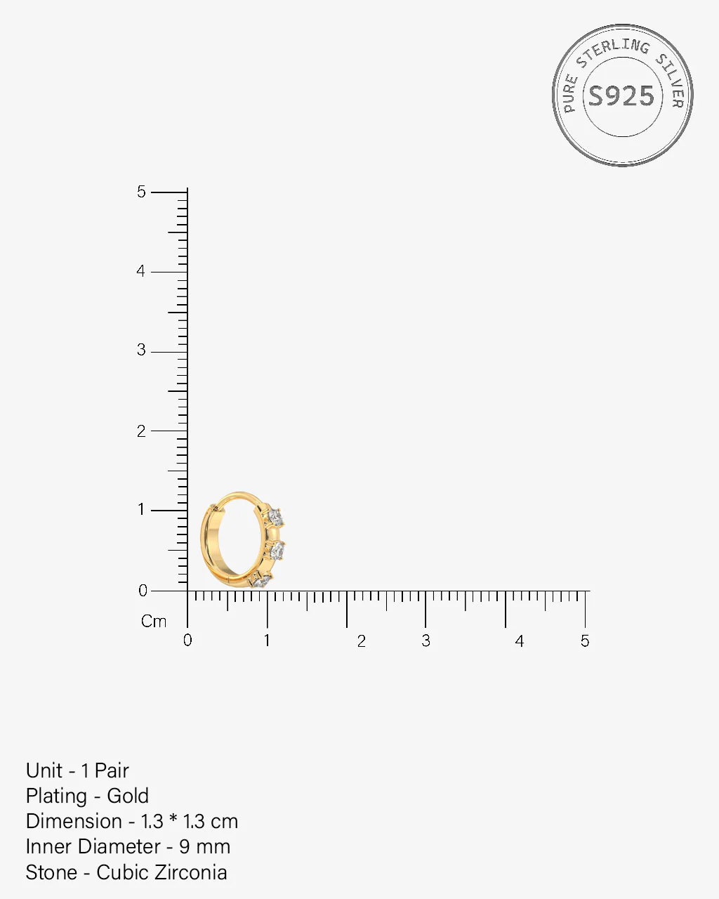 Three Stone Hoop Earrings - Image 5