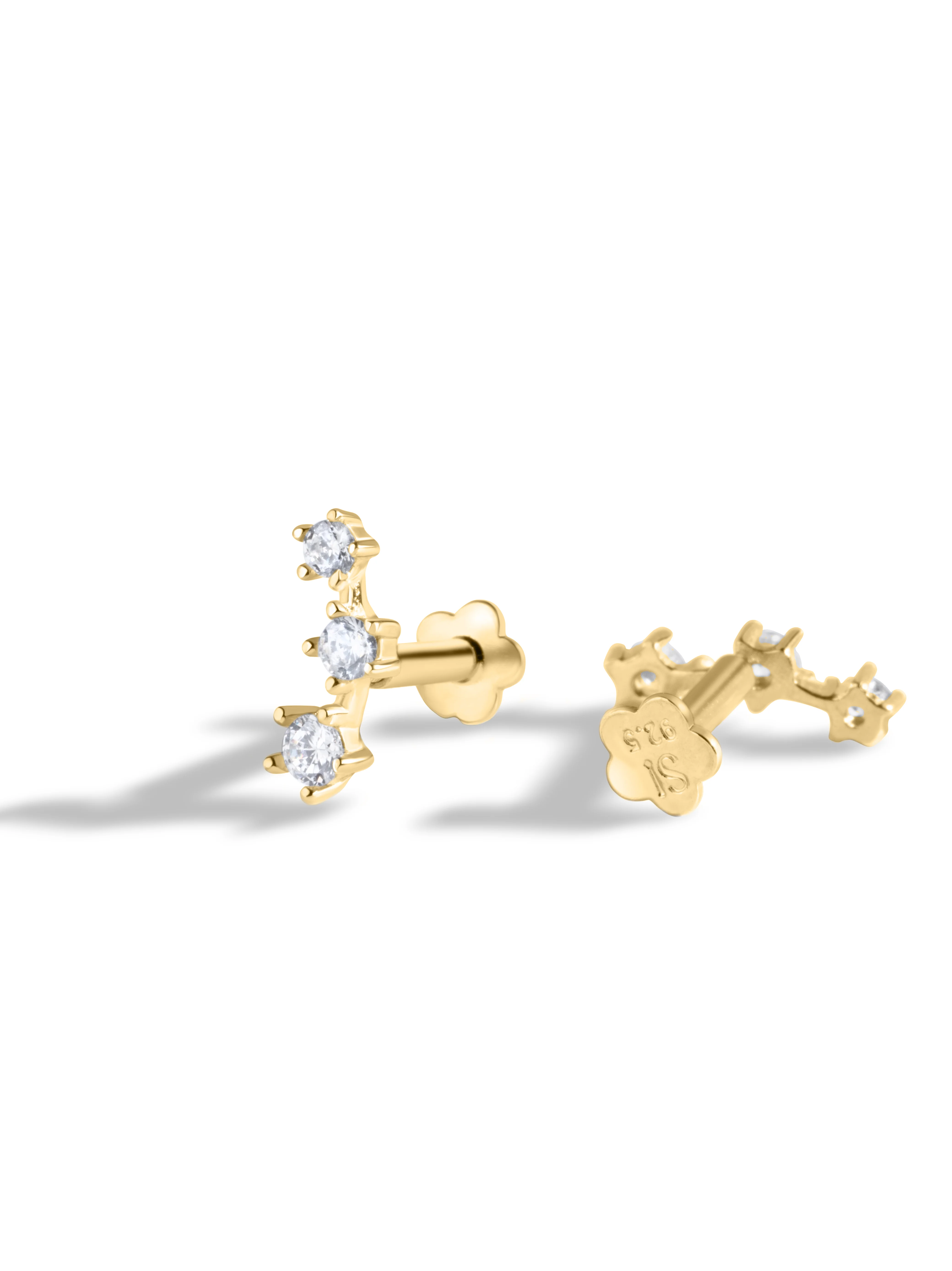 Tri Zirconia Flat Back Screw Stud Earrings - Image 5