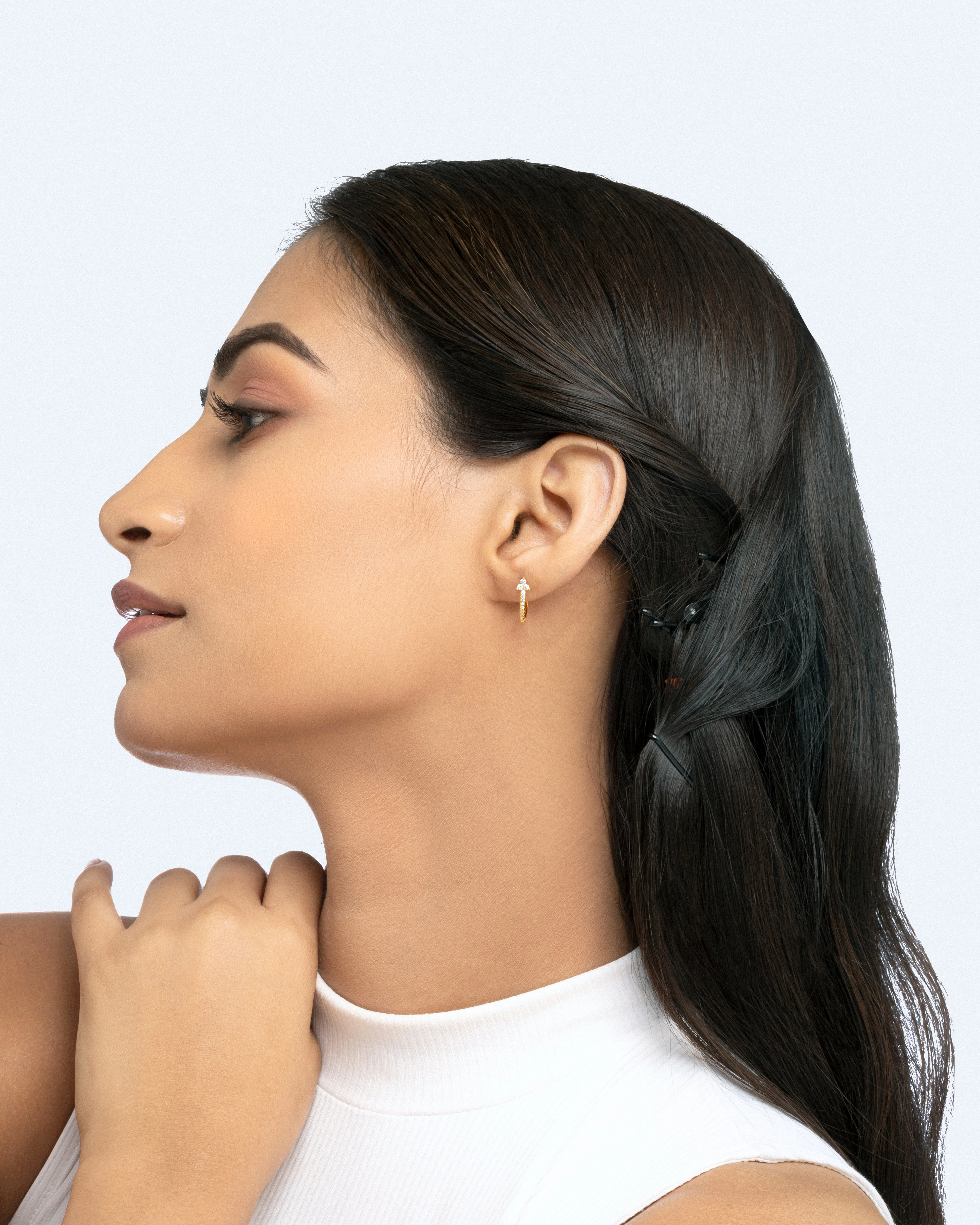 Tri Zirconia Hoop Earrings - Image 2