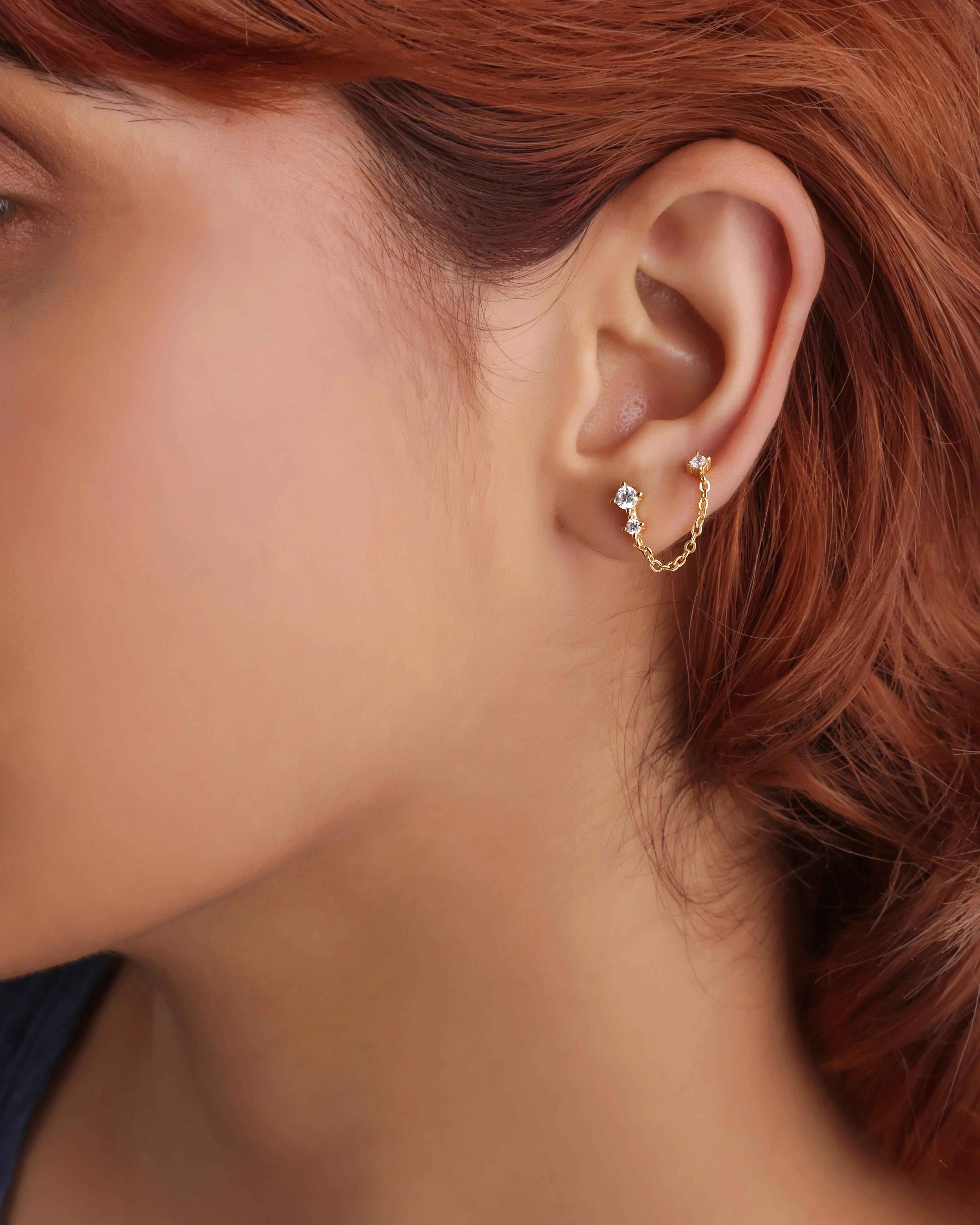 Zirconia Three Stone Chain Connector Earrings - Image 3