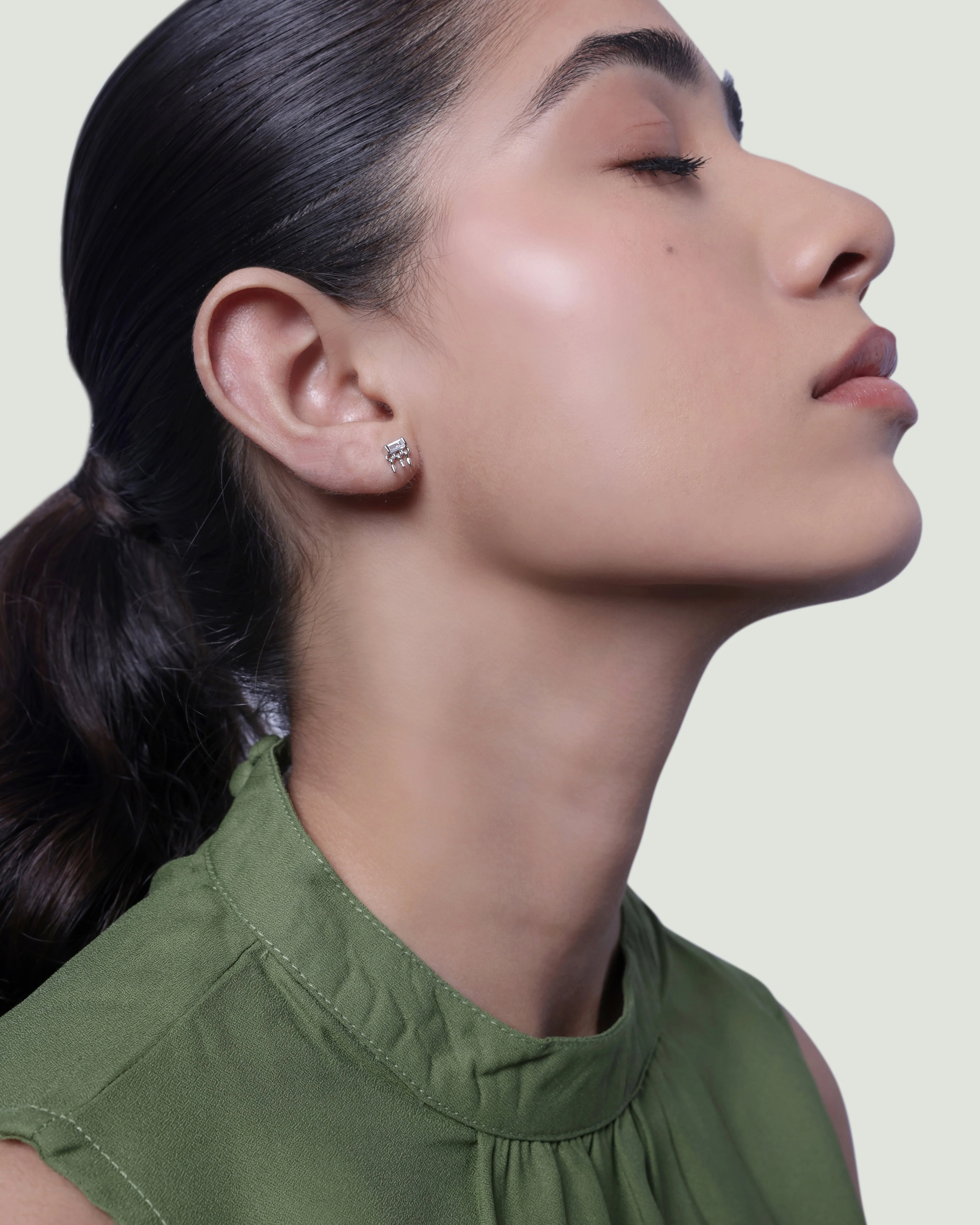 Floating Drops Baguette Stud Earrings - Image 2