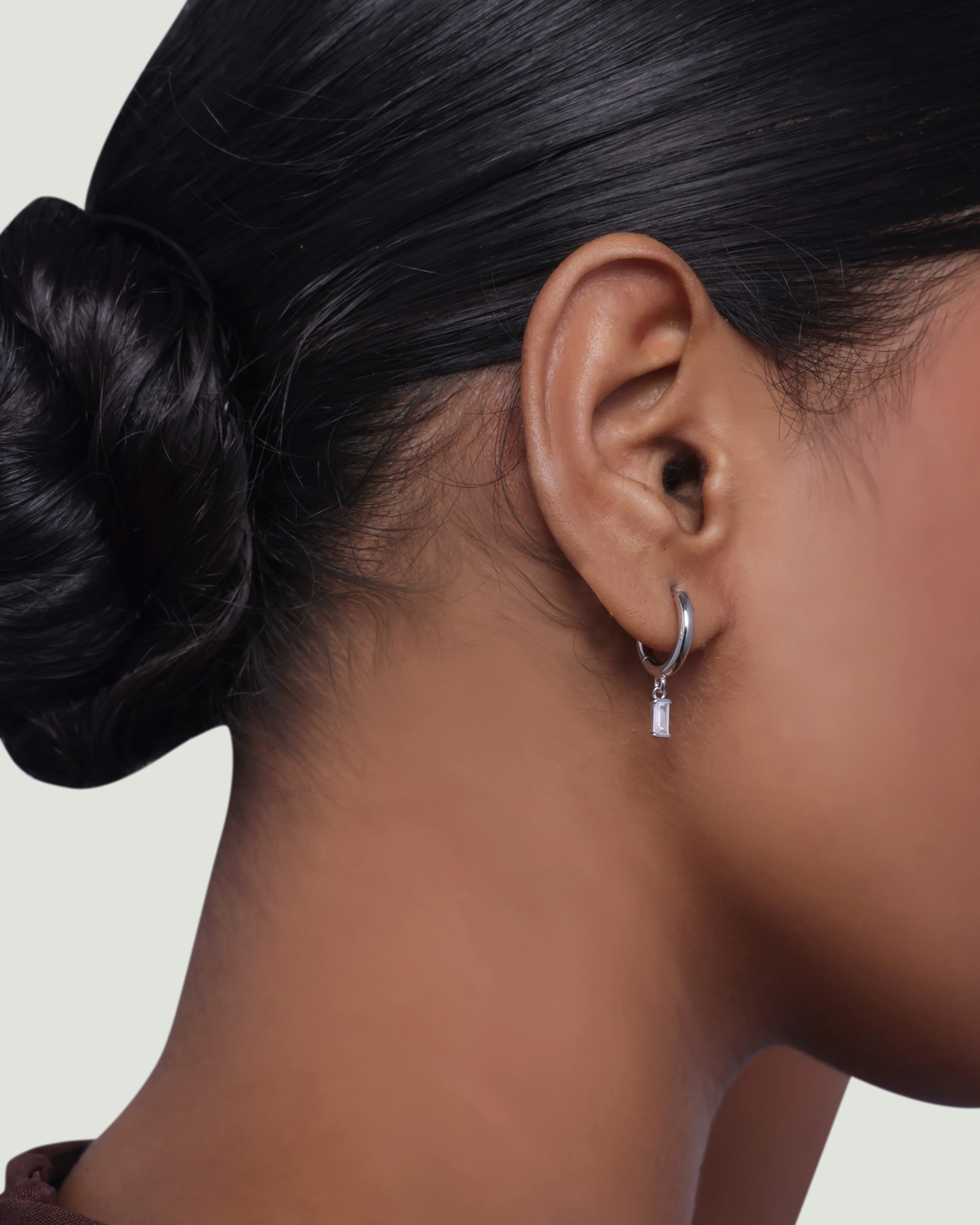 Bold Baguette Charm Hoop Earrings - Image 2