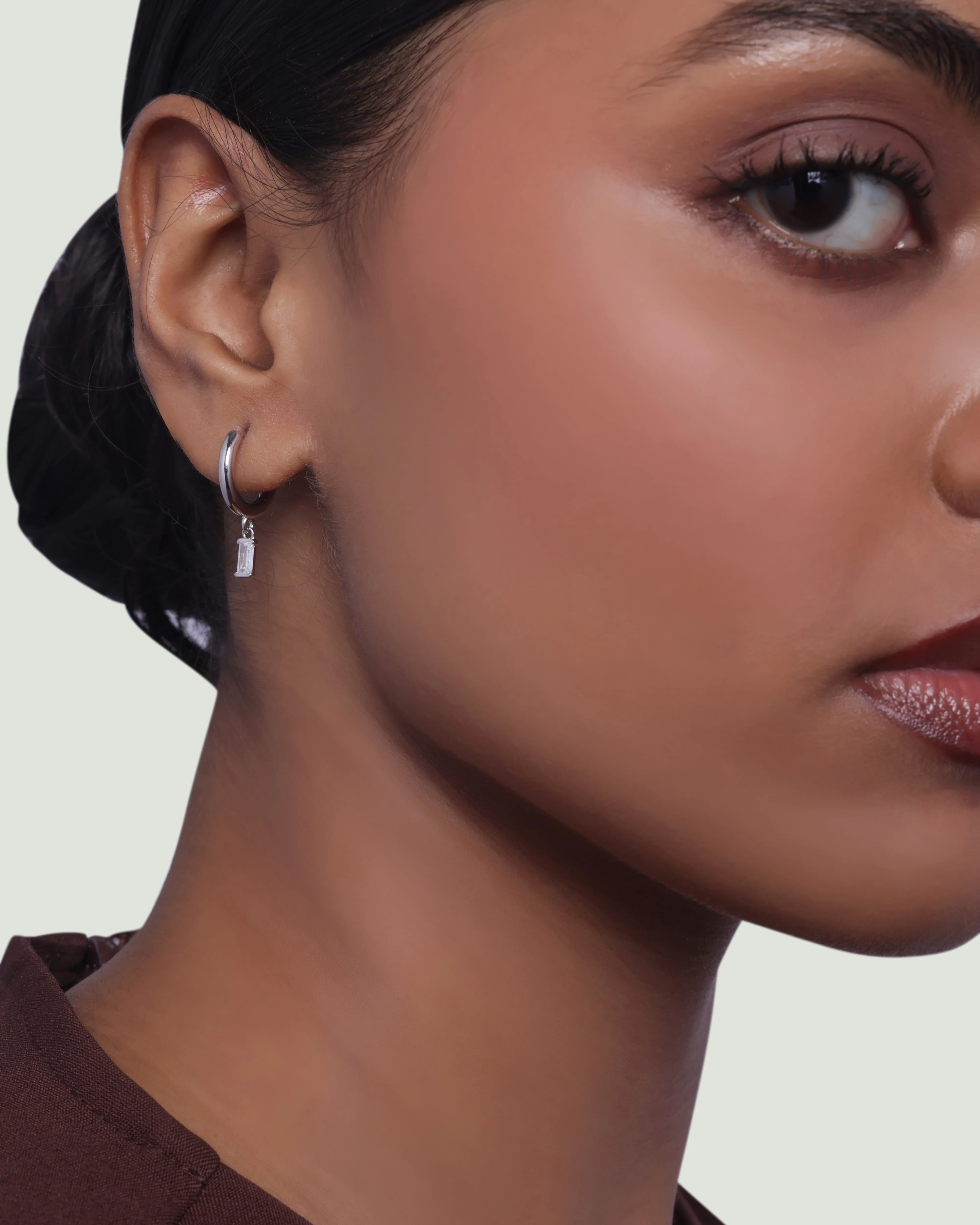 Bold Baguette Charm Hoop Earrings - Image 4
