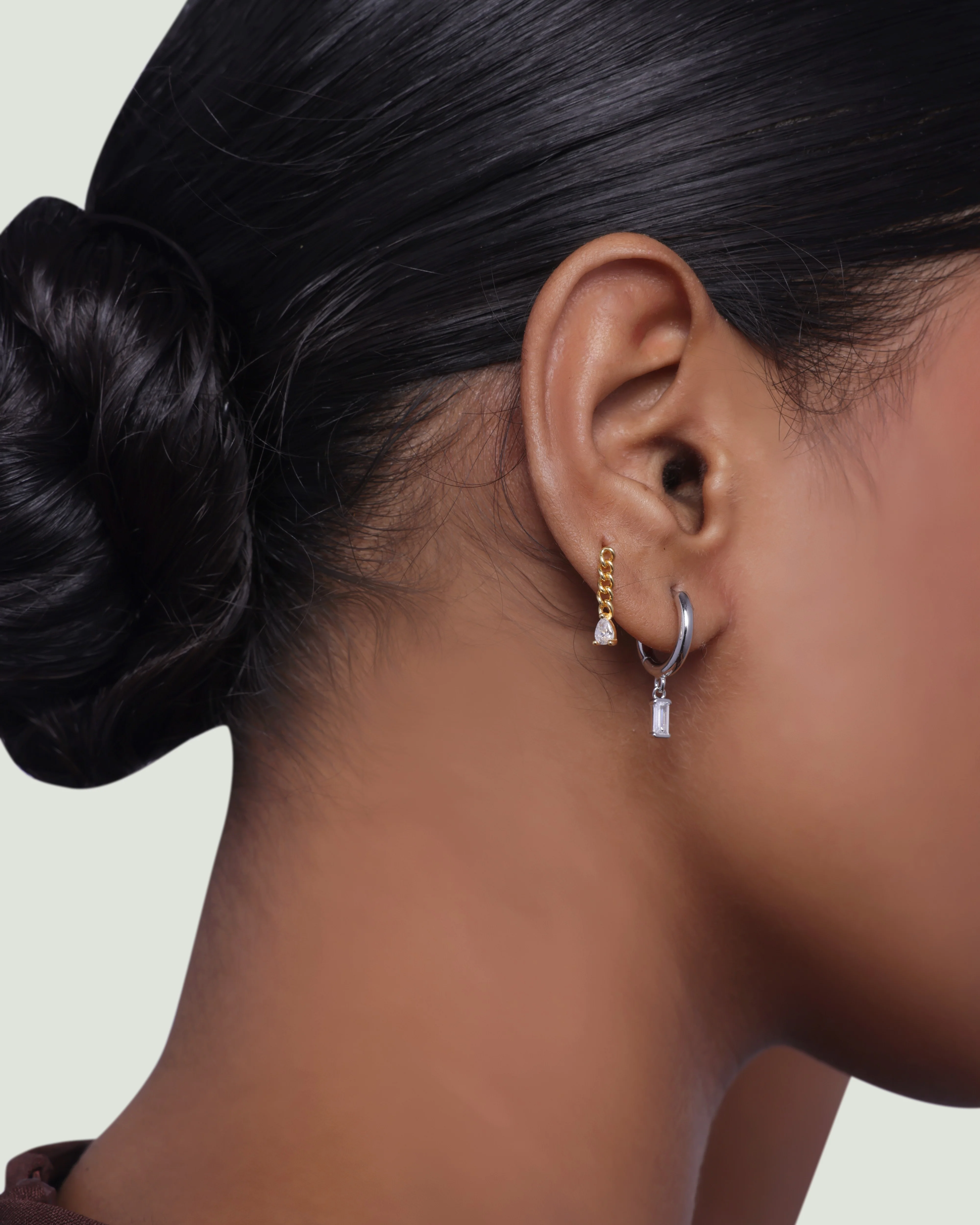 Bold Baguette Charm Hoop Earrings - Image 5