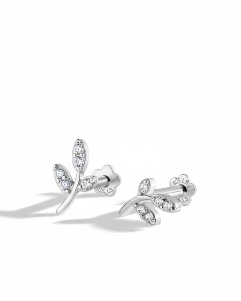 Curvy Leaf Flat Back Screw Stud Earrings - Image 3