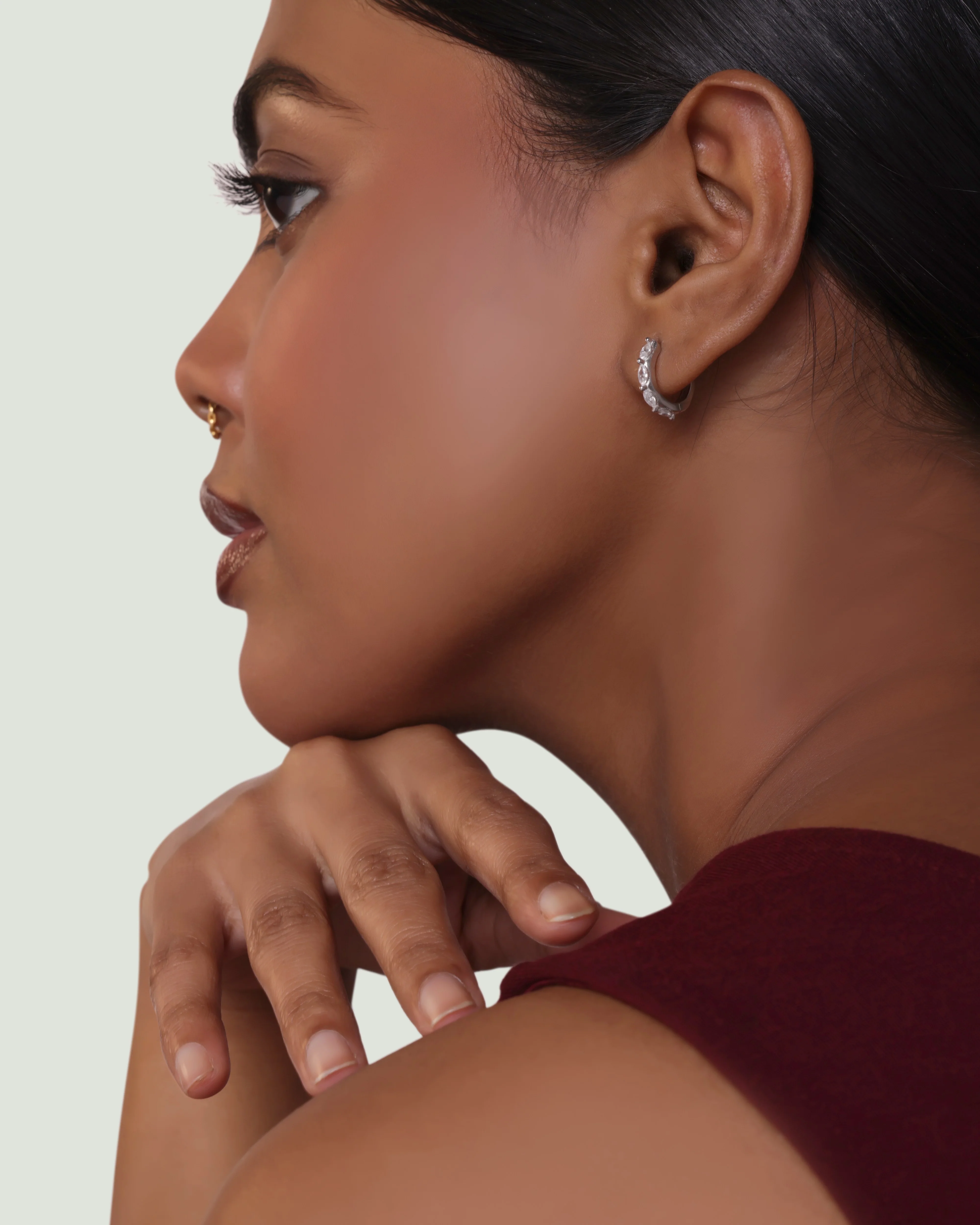 Marquise Stone Round Hoop Earrings - Image 3