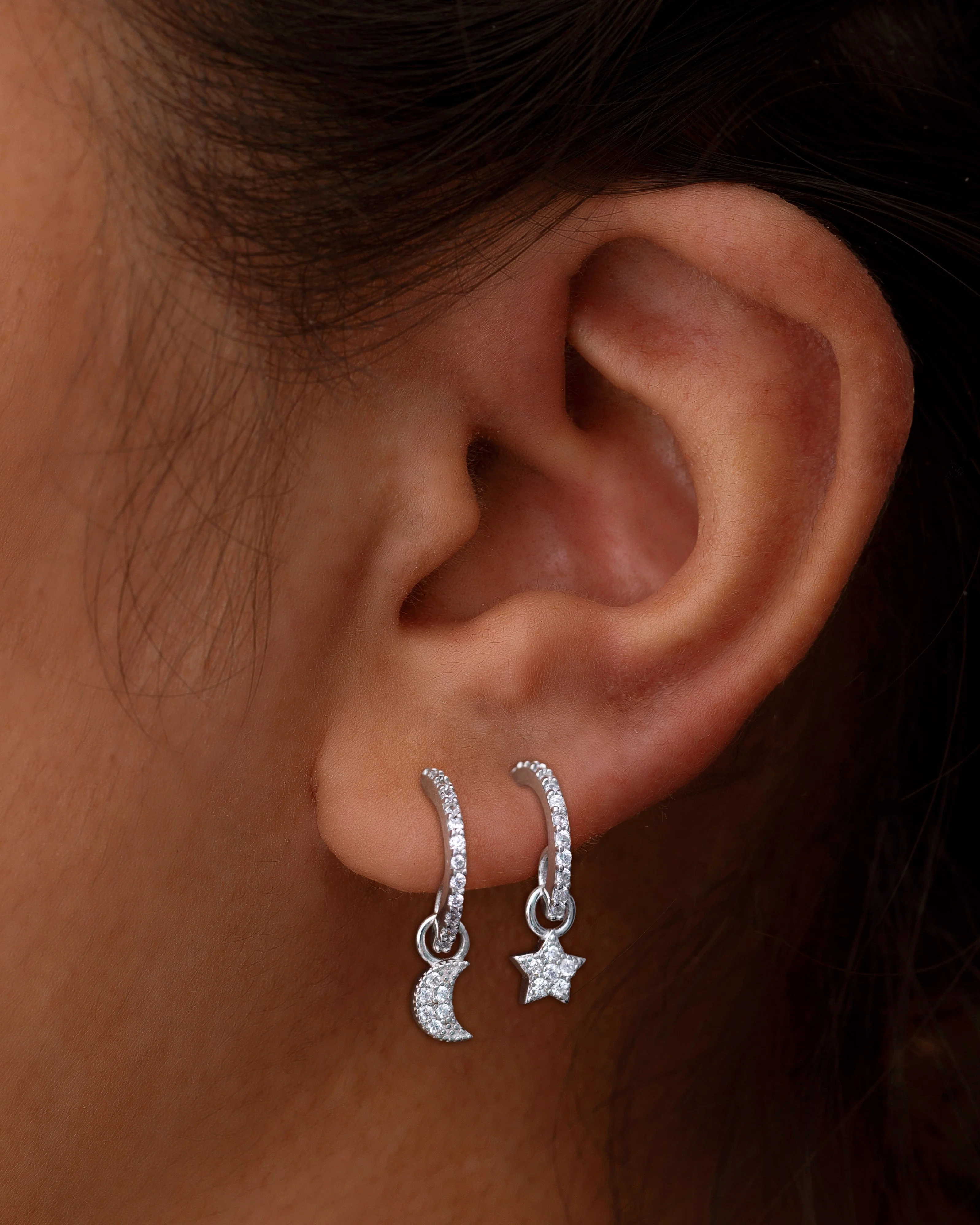 Mismatched Half Moon Star Hoop Earrings - Image 4