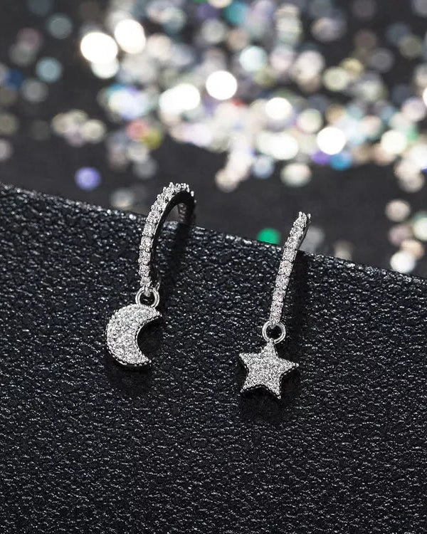 Mismatched Half Moon Star Hoop Earrings - Image 5