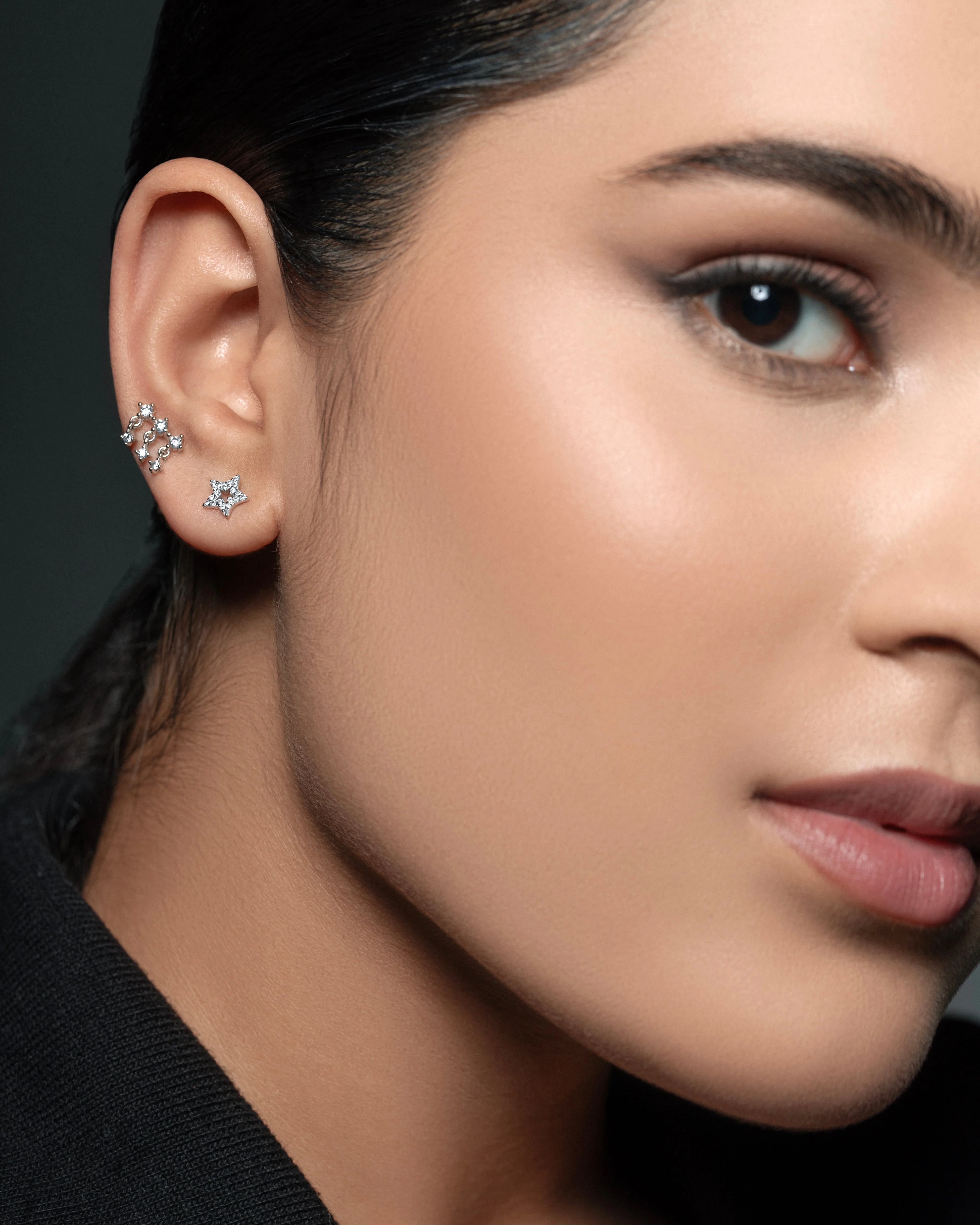 Linear Droplet Climber Stud Earrings - Image 3