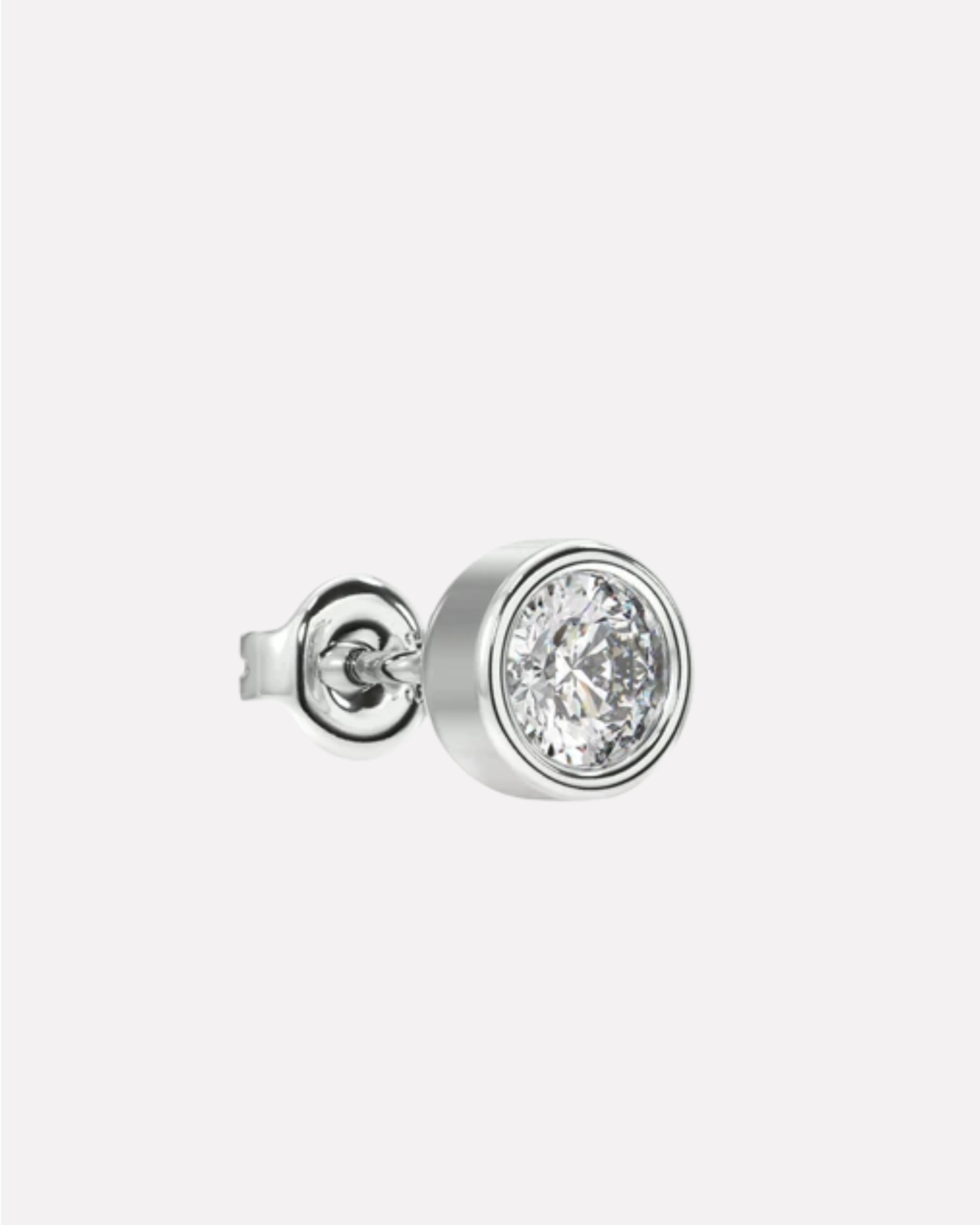 Silver Bezel Mid Size 5MM Stud Earrings For Men's - Image 4