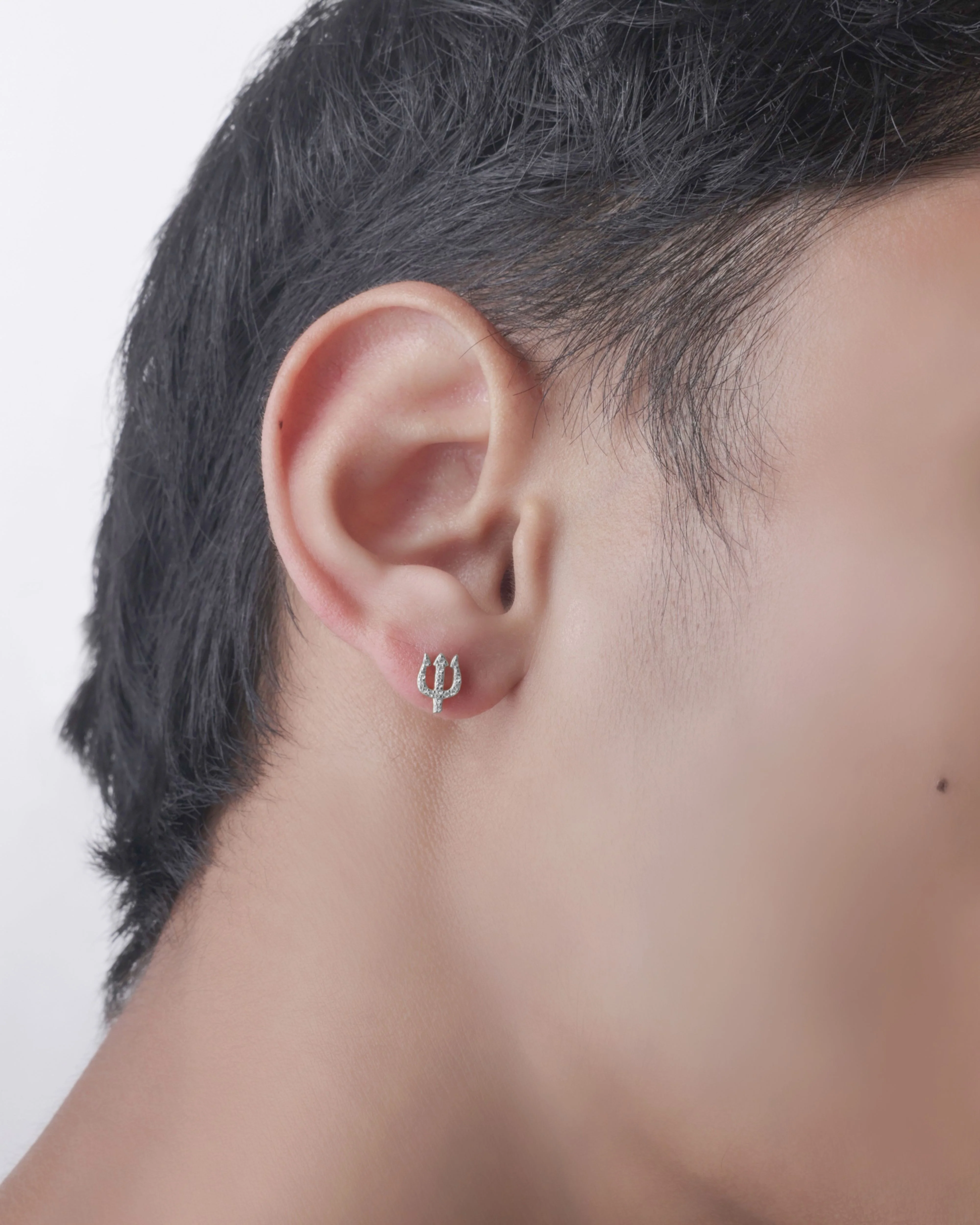 Trishul Divine Silver Stud Men's Earrings - Image 3