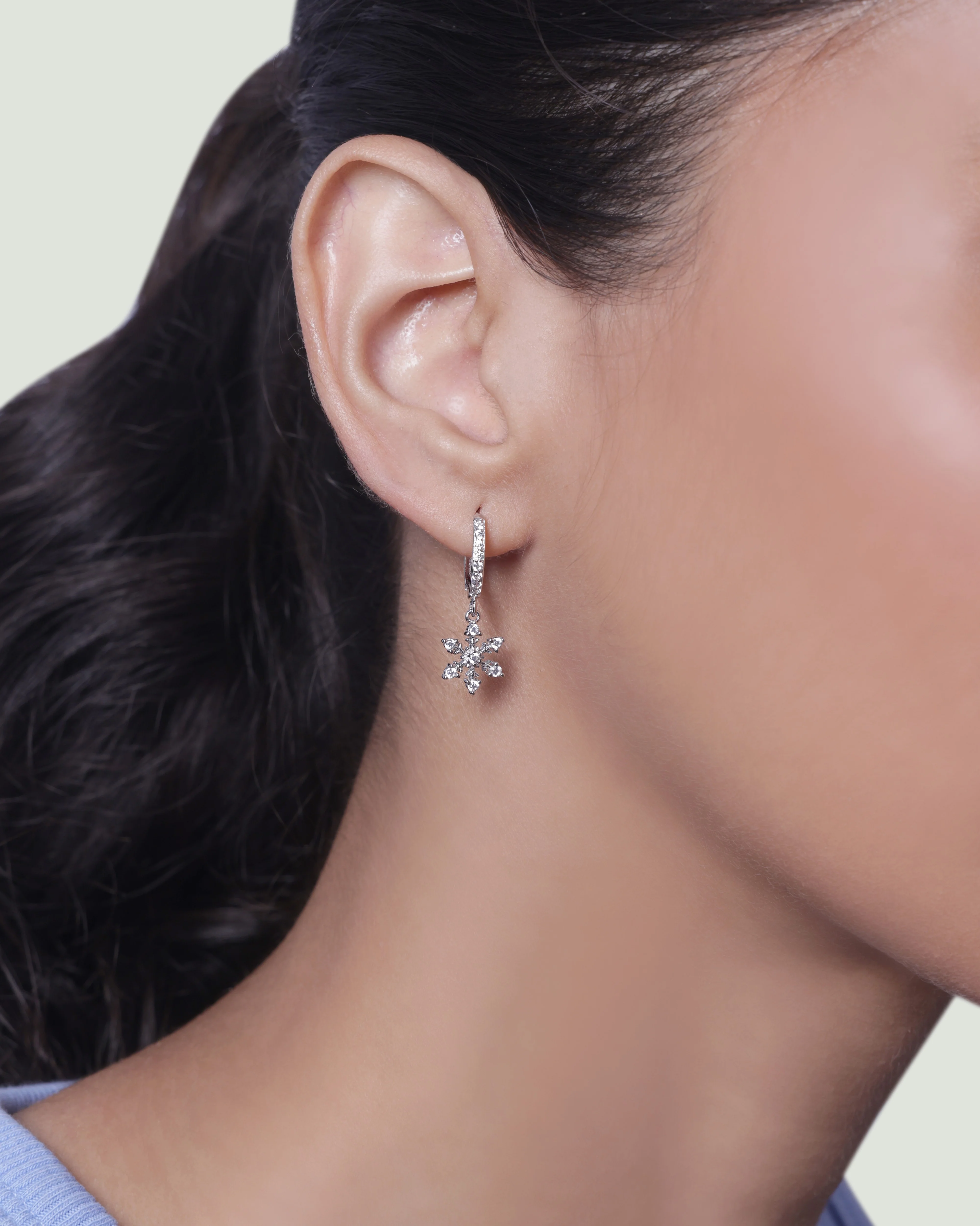 Minimal Snowflake Charm Hoops Earrings - Image 6