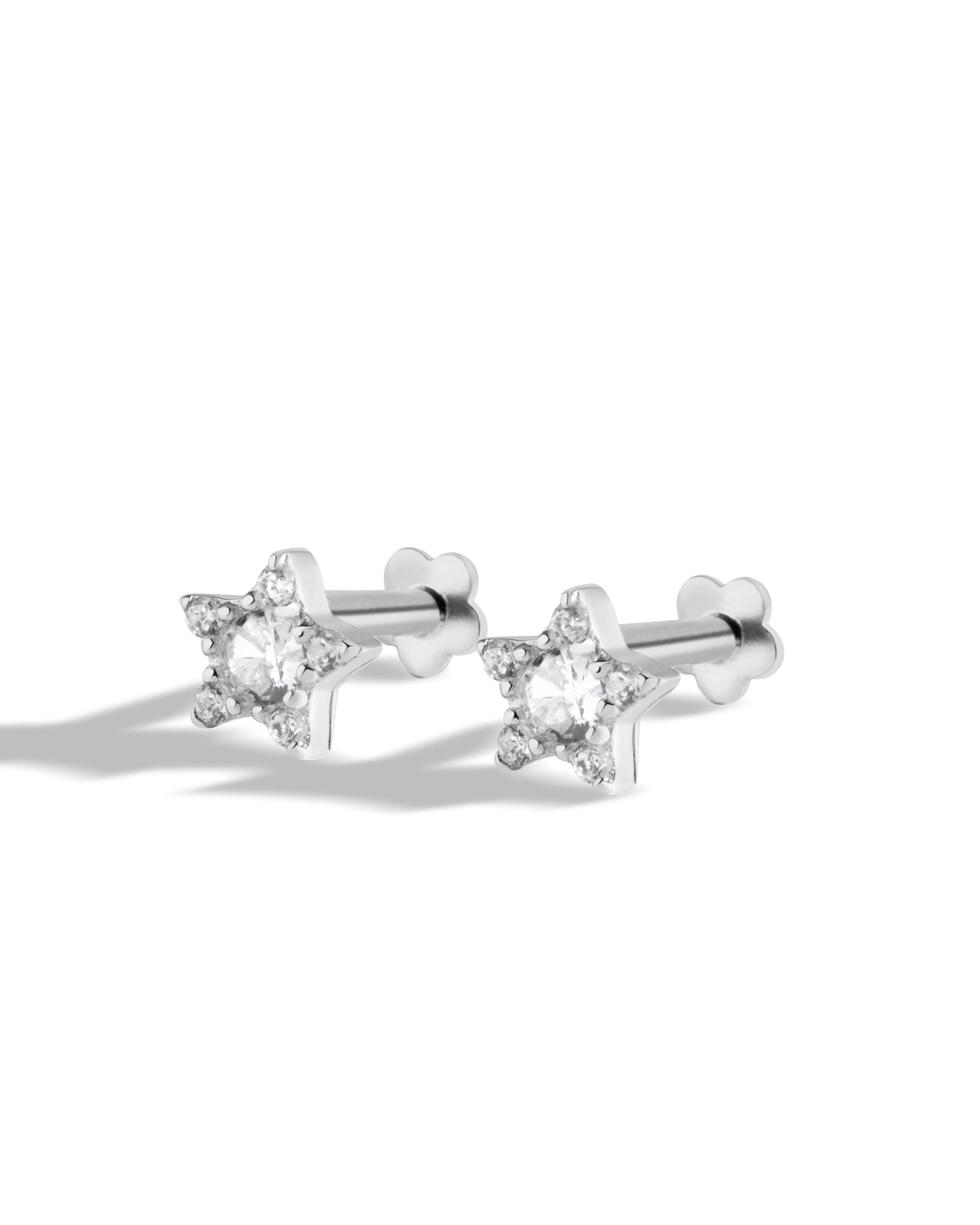 Star Threaded Flat Back Screw Stud Earrings - Image 3