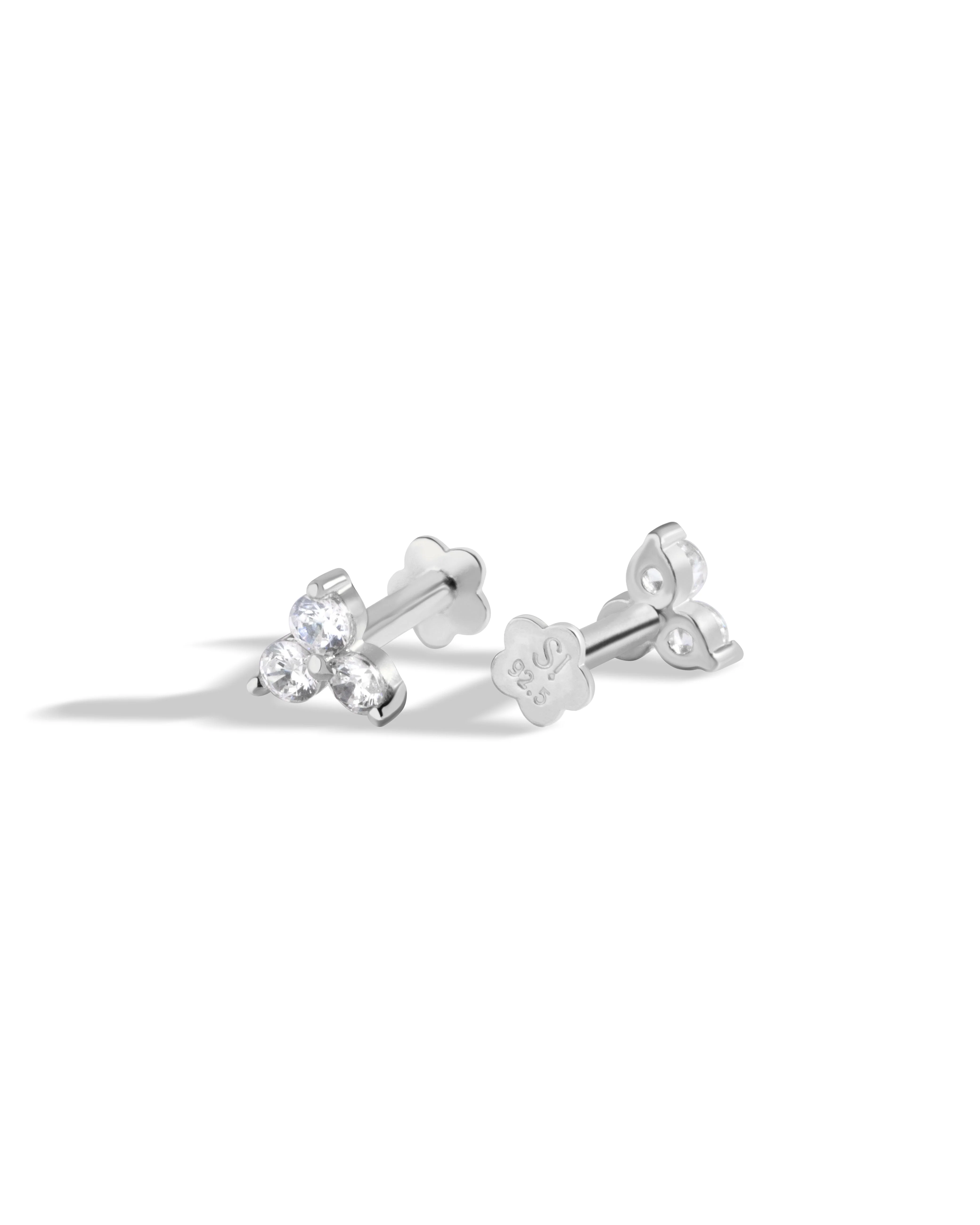 Radiant Tri Zirconia Flat Back Screw Stud Earrings - Image 3