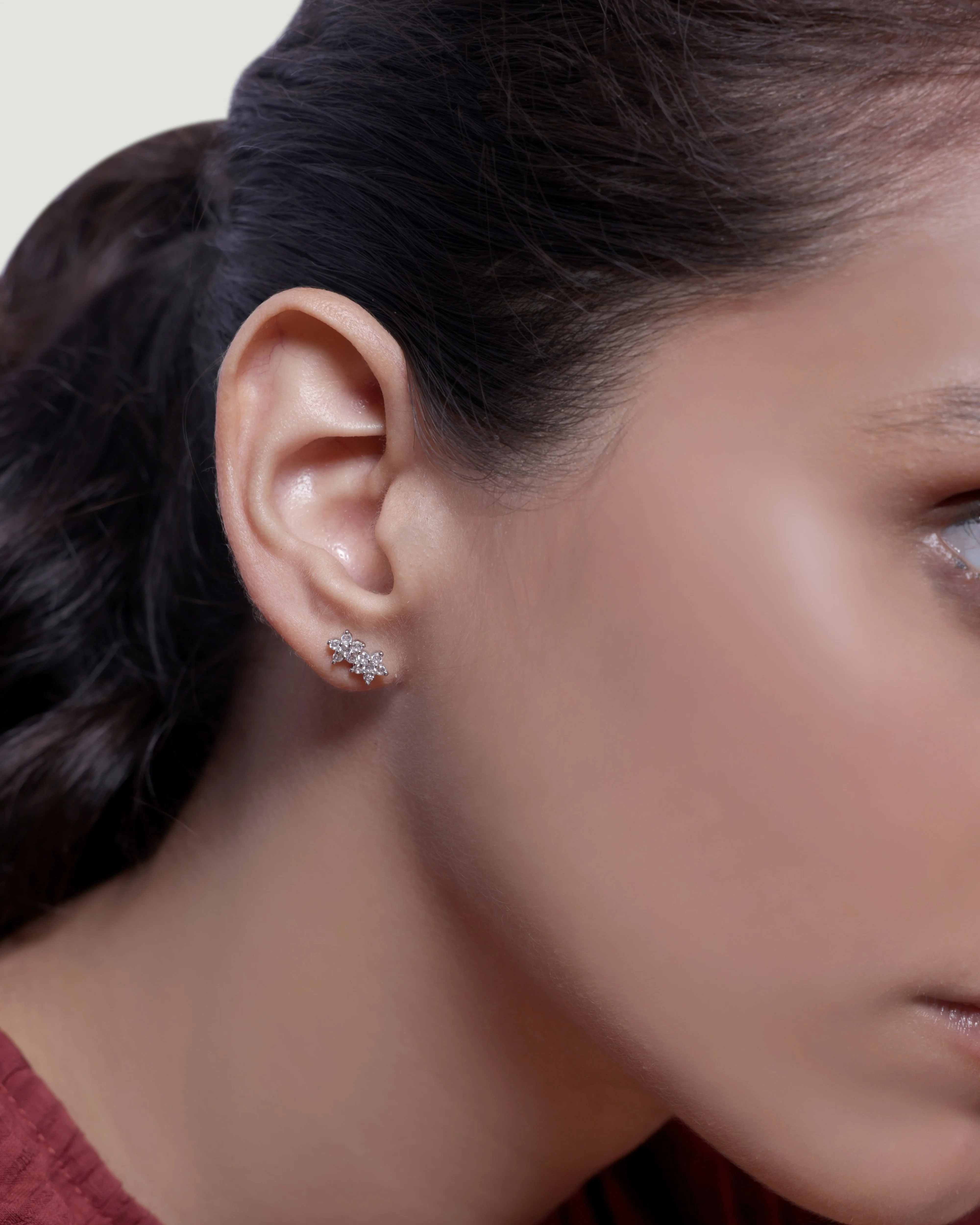 Twin Flower Zircon Paved Stud Earrings - Image 3