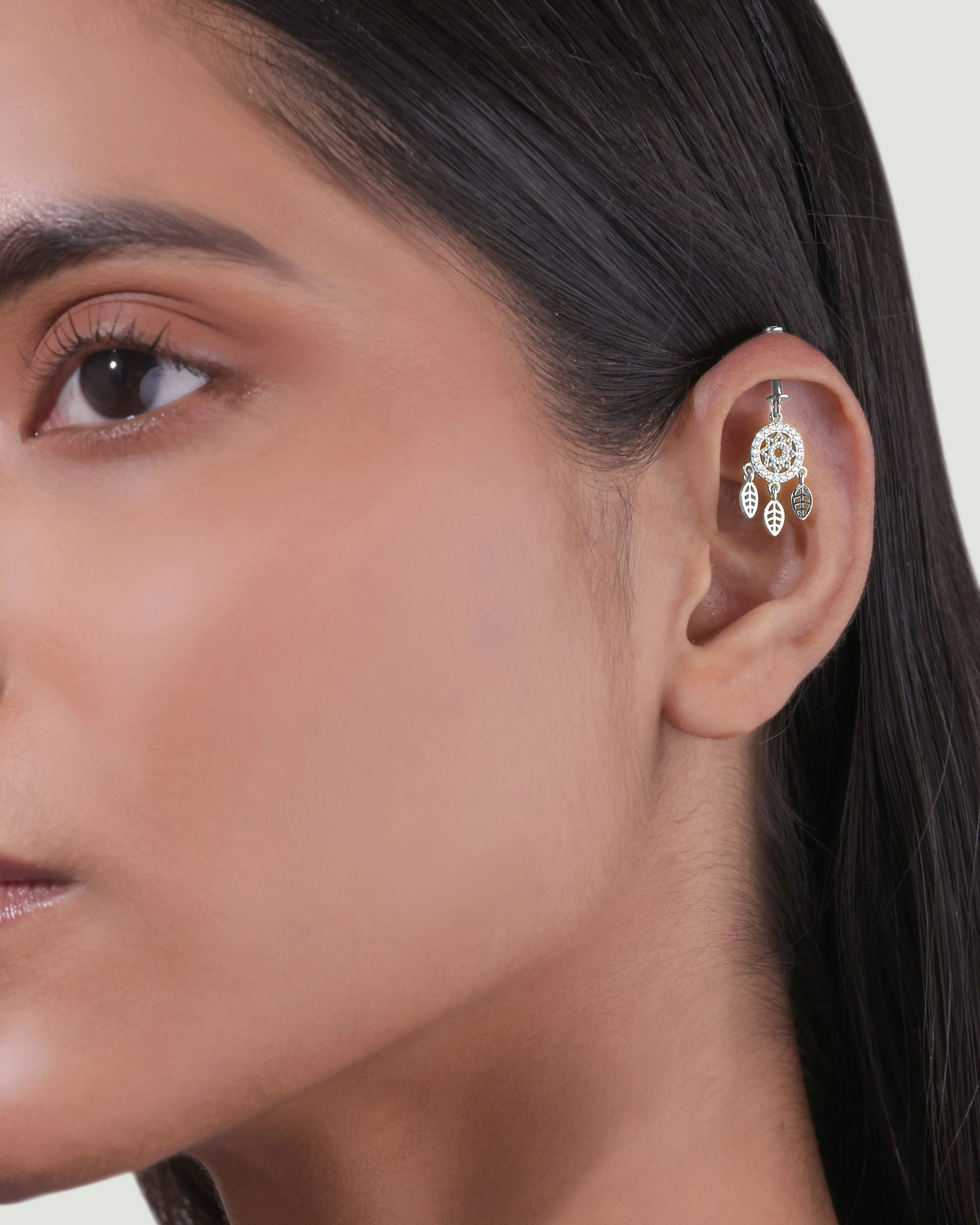 Zircon Paved Dreamcatcher Screw Helix Hanging Earrings - Image 4