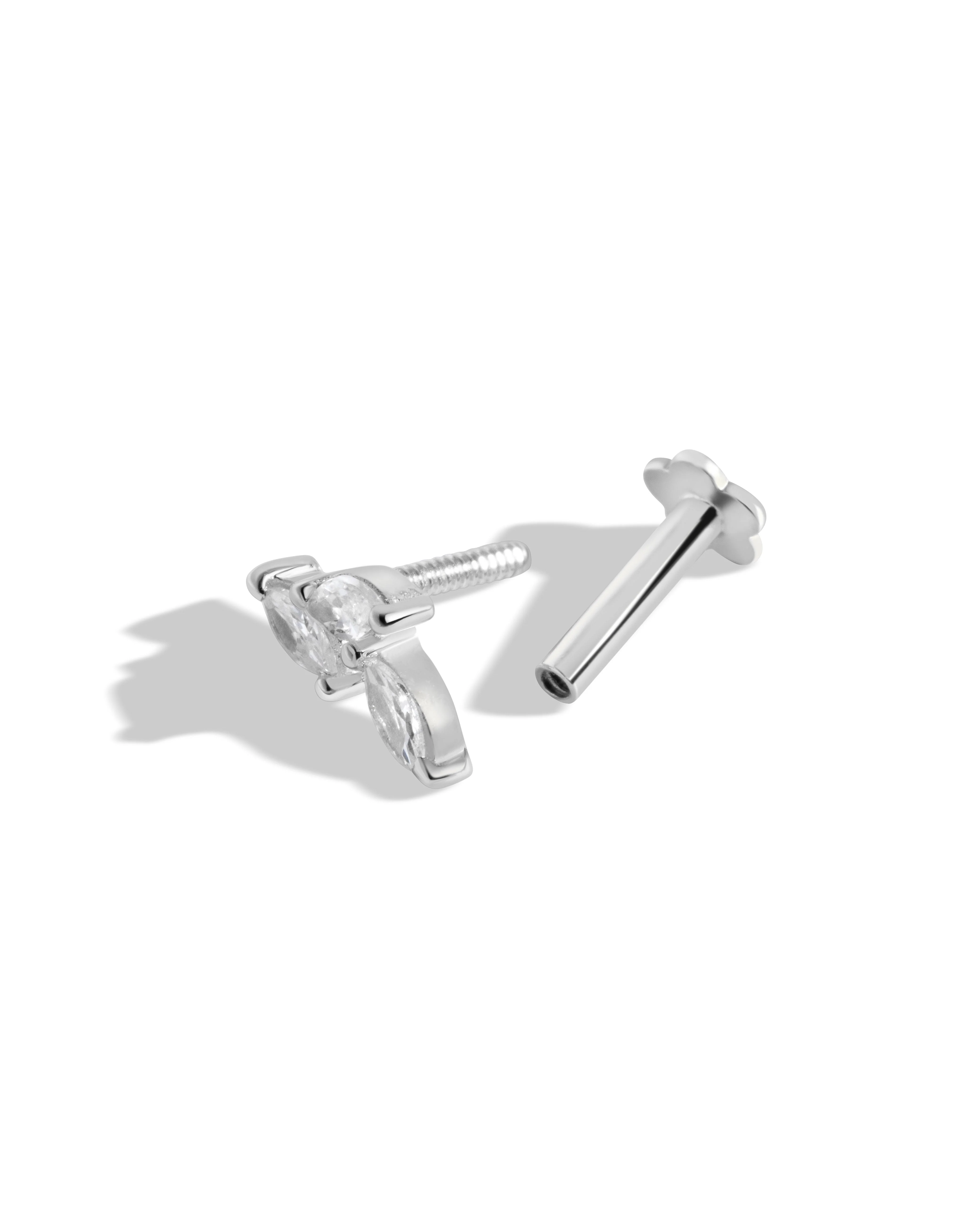 Zirconia Leaflet Climber Flat Back Screw Stud Earrings - Image 3